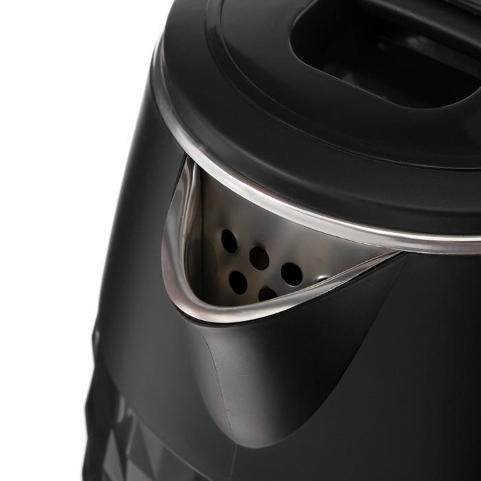 Чайник электрический "Добрыня" DO-1237B, пластик, колба металл, 2.8 л, 2200 Вт, чёрный - фото 2 - id-p222335423