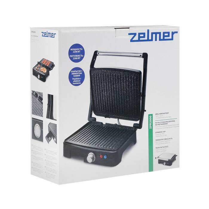 Гриль электрический Zelmer ZPR2000, 2200 Вт, антипригарное покрытие, 29х23 см, чёрно-серый - фото 5 - id-p222335835
