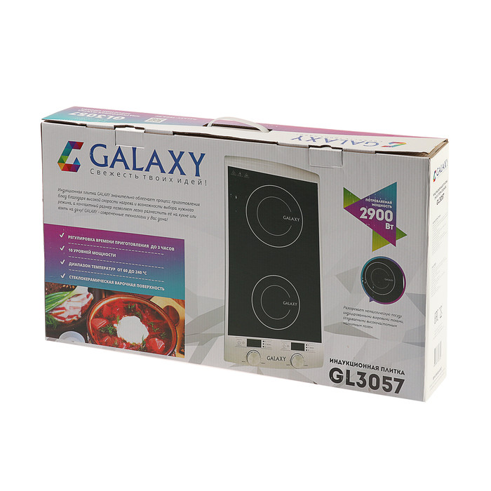 Плитка индукционная Galaxy GL 3057, 2900 Вт, 2 конфорки, 10 уровней, чёрно-серебристая - фото 5 - id-p222335881