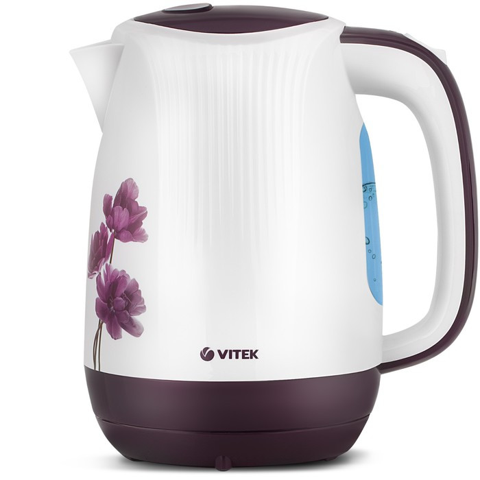 Чайник электрический Vitek VT-7061, пластик, 1.7 л, 2200 Вт, бело-фиолетовый с рисунком - фото 1 - id-p222335512