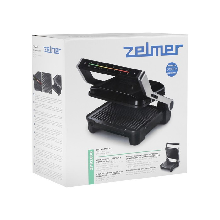 Гриль электрический Zelmer ZPR2600, 2000 Вт, антипригарное покрытие, 29.2х23 см, чёрно-серый 1025409 - фото 7 - id-p222335907