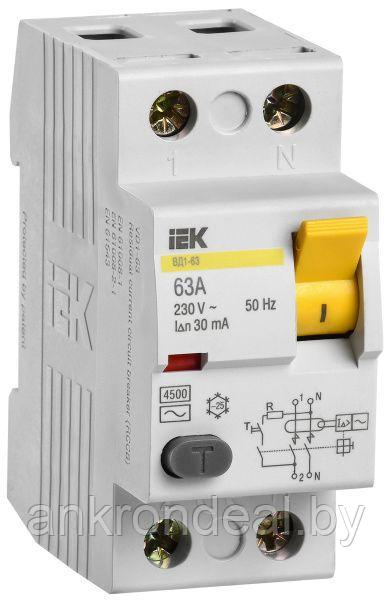 Выключатель дифференциальный (УЗО) ВД1-63 2Р 63А 30мА IEK