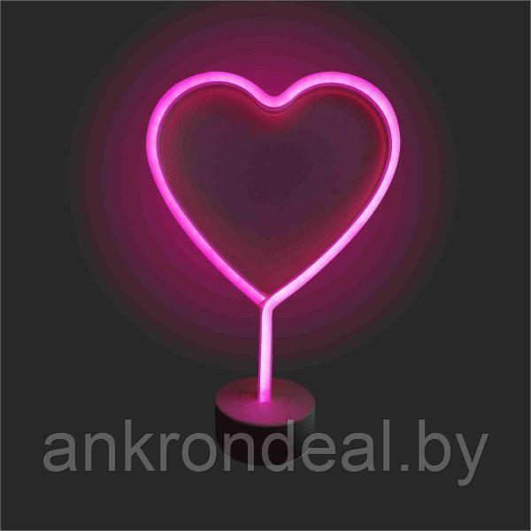 Светодиодный настольный неоновый светильник "Сердце", 3Вт, питание 3*АА, цвет свечения розовый - фото 1 - id-p189666940