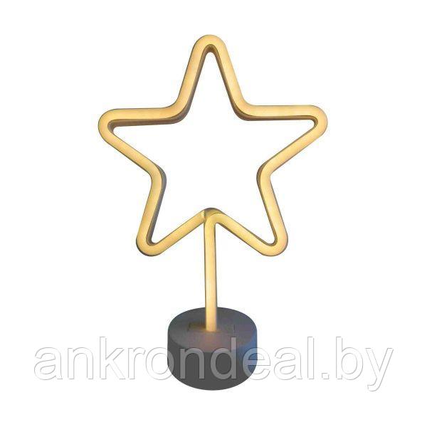 Светодиодный настольный неоновый светильник "Звезда", 3Вт, питание 3*АА, цвет свечения желтый - фото 1 - id-p189666942