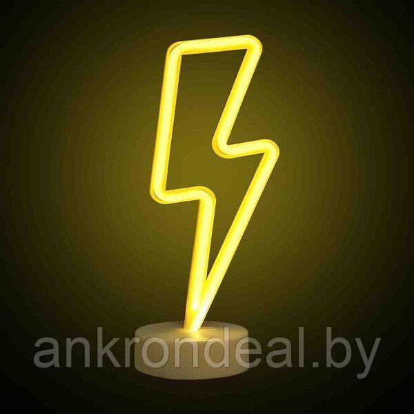 Светодиодный настольный неоновый светильник "Молния", 3Вт, питание 3*АА, цвет свечения желтый - фото 1 - id-p189666943