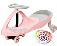 Гравитационная машинка каталка, толокар, пушкар Twistcar светящиеся PU колеса розовая