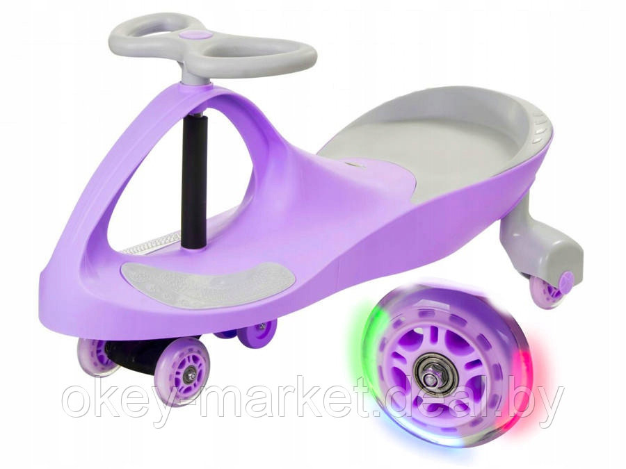 Гравитационная машинка каталка, толокар, пушкар Twistcar светящиеся PU колеса фиолетовая