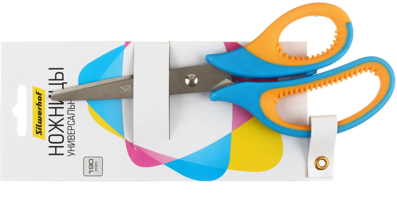 Ножницы канцелярские Silwerhof Mode «Универсальные» 190 мм, ручки синие с оранжевым - фото 2 - id-p222272495