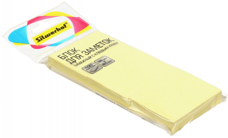 Бумага для заметок с липким краем Silwerhof 38*51 мм, 3 блока*100 л., пастель желтая