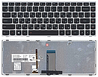 Клавиатура для ноутбука Lenovo IdeaPad Flex 2-14, чёрная, с подсветкой, с серой рамкой, RU