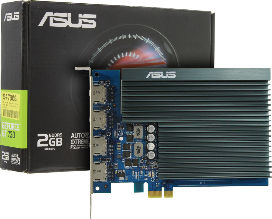Видеокарта Asus PCI-E GT730-4H-SL-2GD5 NVIDIA GeForce GT 730 2048Mb 64 DDR5 902/5010 HDMIx4 HDCP Ret - фото 1 - id-p220888371