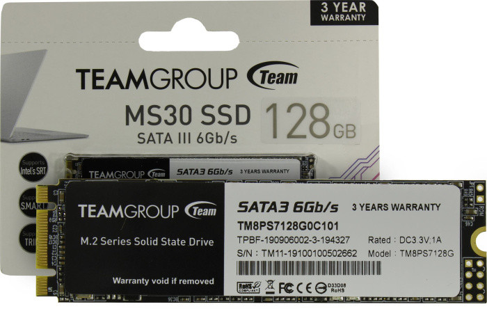 Накопитель SSD M.2 2280 B&M SATA 3.0 Team 128GB MS30 (TM8PS7128G0C101) 500/300 MBps - фото 1 - id-p222366573