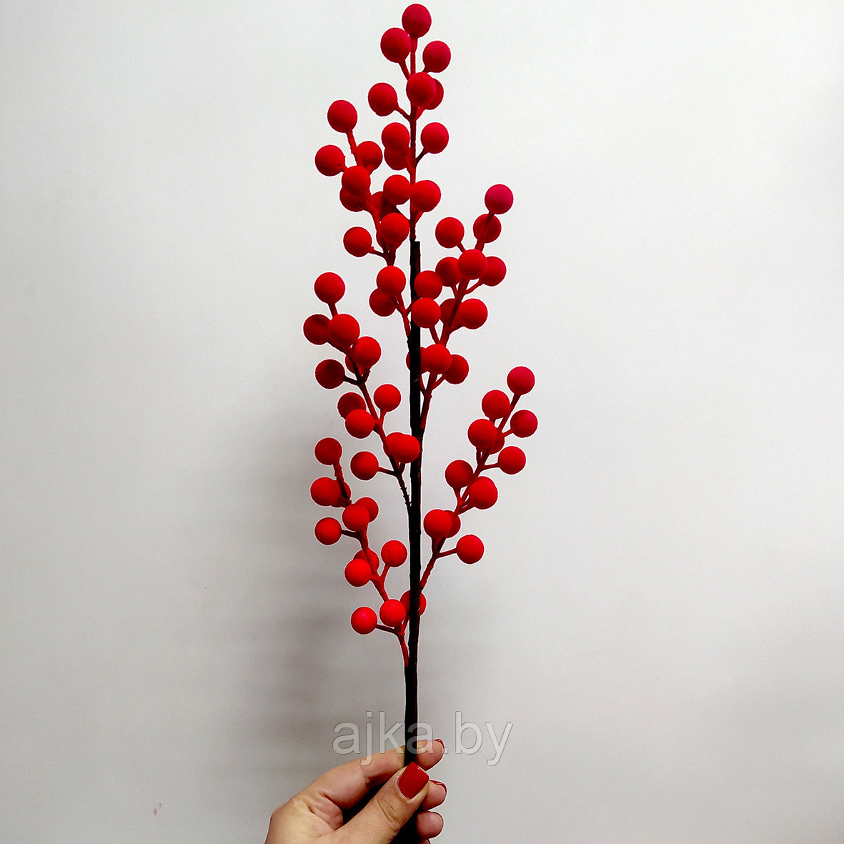Ветка с красными ягодами 62 см, бархат - фото 3 - id-p222374008