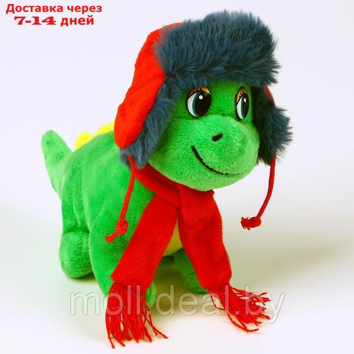Мягкая игрушка "Дракон" в  разноцветной шапке ушанке, 15 см, цвет зелено-желтый
