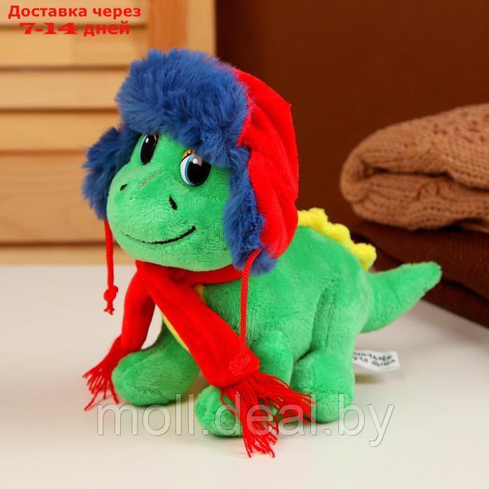 Мягкая игрушка "Дракон" в разноцветной шапке ушанке, 15 см, цвет зелено-желтый - фото 3 - id-p222364512