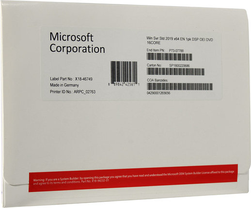 Операционная система на диске Windows Server Standard 2019 64-bit English 1pk DSP OEI DVD 16 Core лицензия с, фото 2