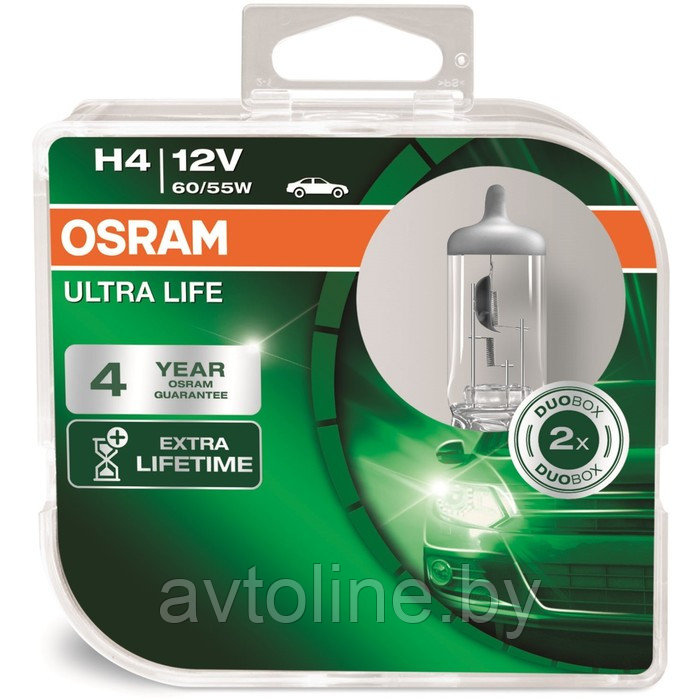 Автомобильные лампы H4 OSRAM 12V 60/55W ULTRA LIFE (комплект 2шт) 64193ULT-HCB