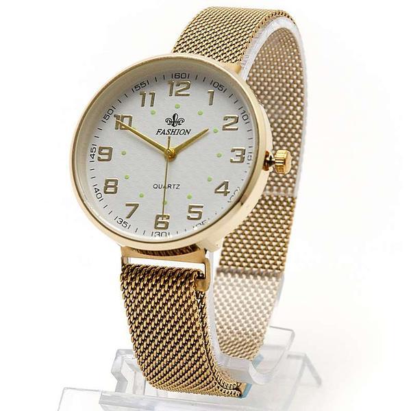 Часы FASHION 855G золото + бел., женские 35 мм, венецианский браслет + мощный магнит - фото 1 - id-p222397911