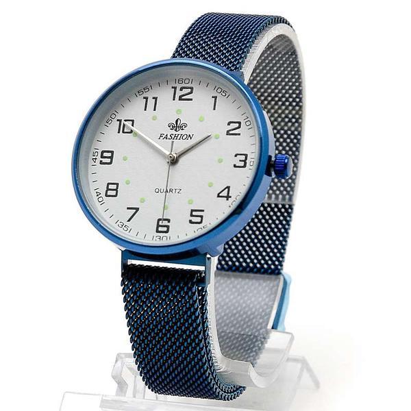 Часы FASHION 855G син. + бел., женские 35 мм, венецианский браслет + мощный магнит - фото 1 - id-p222398114