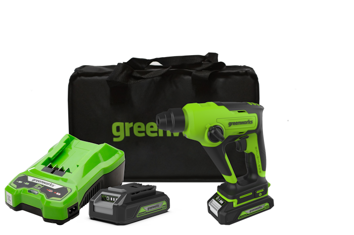 Перфоратор аккумуляторный Greenworks 24V GD24SDS1K2 (1хАКБ 2Ач и ЗУ) 1.2Дж в сумке - фото 1 - id-p222420364