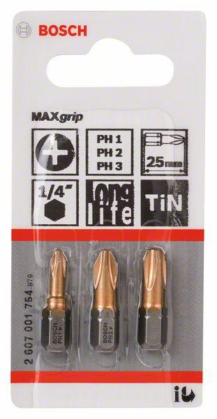 Набор из 3 насадок-бит Max Grip (PH) Bosch PH1; PH2; PH3; 25 мм (2607001754) - фото 1 - id-p222419184