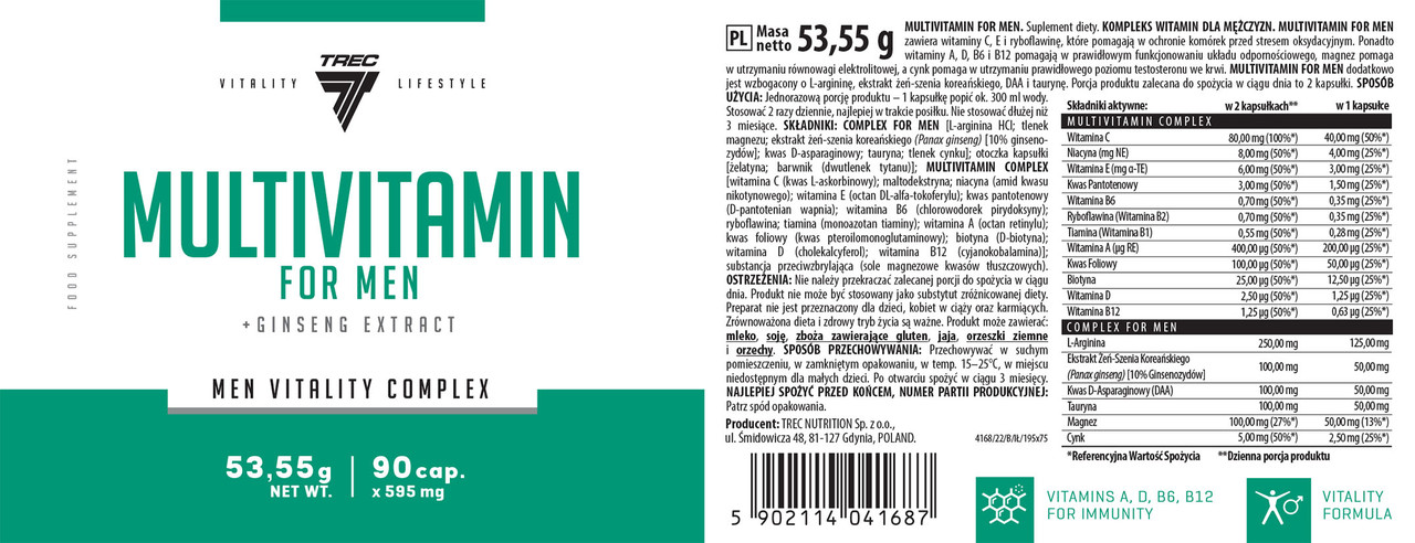 Витамины, минералы и жирные кислоты TREC NUTRITION Multivitamin for men 90 капс - фото 2 - id-p222423371