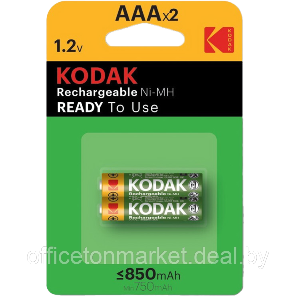 Аккумуляторные батареи Kodak Ni-Mh, 850мА/ч, 1.2 V, 2 штуки - фото 1 - id-p220773897