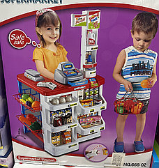Детский игровой супермаркет 668-02 с корзинкой,касса,продукты,звук