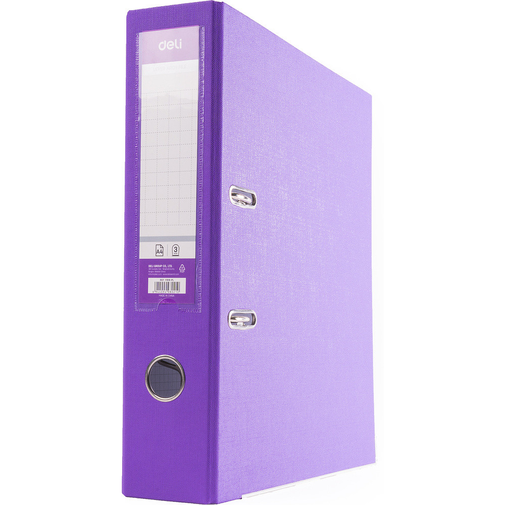 Папка регистратор А4, ПВХ Эко, 75 мм. "Deli" фиолетовый, с метал.уголком, арт.F818-PL - фото 1 - id-p222429864