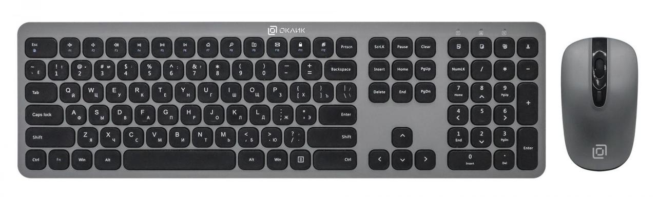 Комплект OKLICK Wireless Keyboard & Optical Mouse 300M Grey (Кл-ра USBFM+Мышь 4кн Roll USB FM) 1488402 - фото 1 - id-p222446487