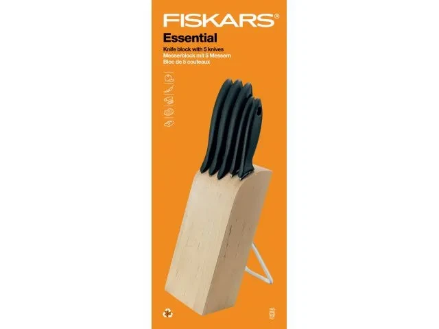 Набор ножей 5 шт. с деревянным блоком Essential Fiskars - фото 1 - id-p222453746