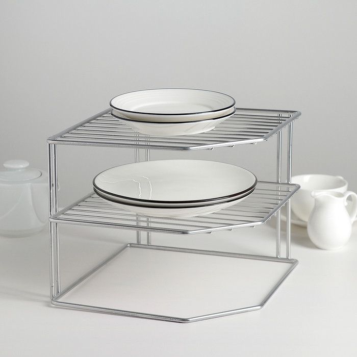 Подставка для посуды, 2 яруса, 25×25×20 см, цвет хром - фото 1 - id-p222456340