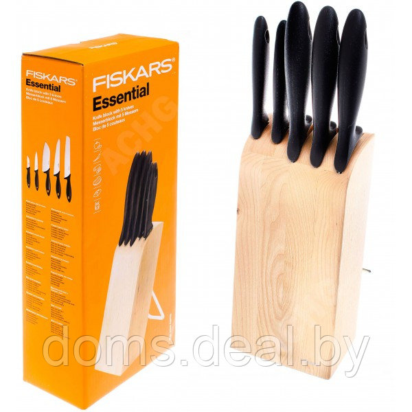 Набор ножей Fiskars Essential 5 шт. с деревянным блоком FISKARS Essential Fiskars - фото 1 - id-p222455177