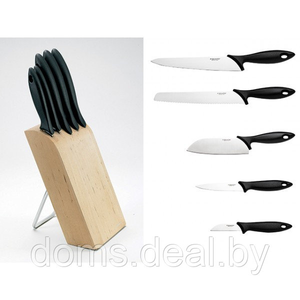 Набор ножей Fiskars Essential 5 шт. с деревянным блоком FISKARS Essential Fiskars - фото 2 - id-p222455177