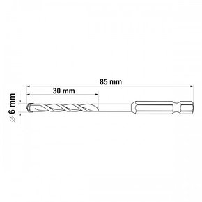 Сверло универсальное по металлу, бетону, дереву и керамике 6.0х85мм с хвостовиком HEX "Yato" YT-44783, фото 2