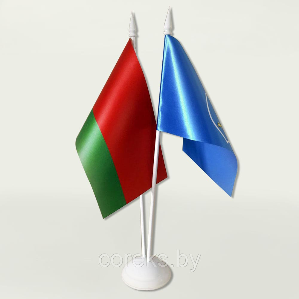Флажок на 2-штоковой подставке (тканевый) "Флаг Республики Беларусь и флаг г. Слонима"