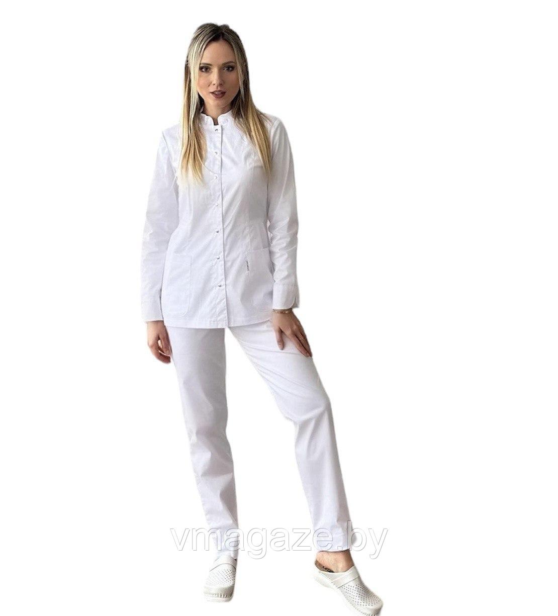 Медицинский костюм Слава стрейч (цвет белый) - фото 2 - id-p209925085
