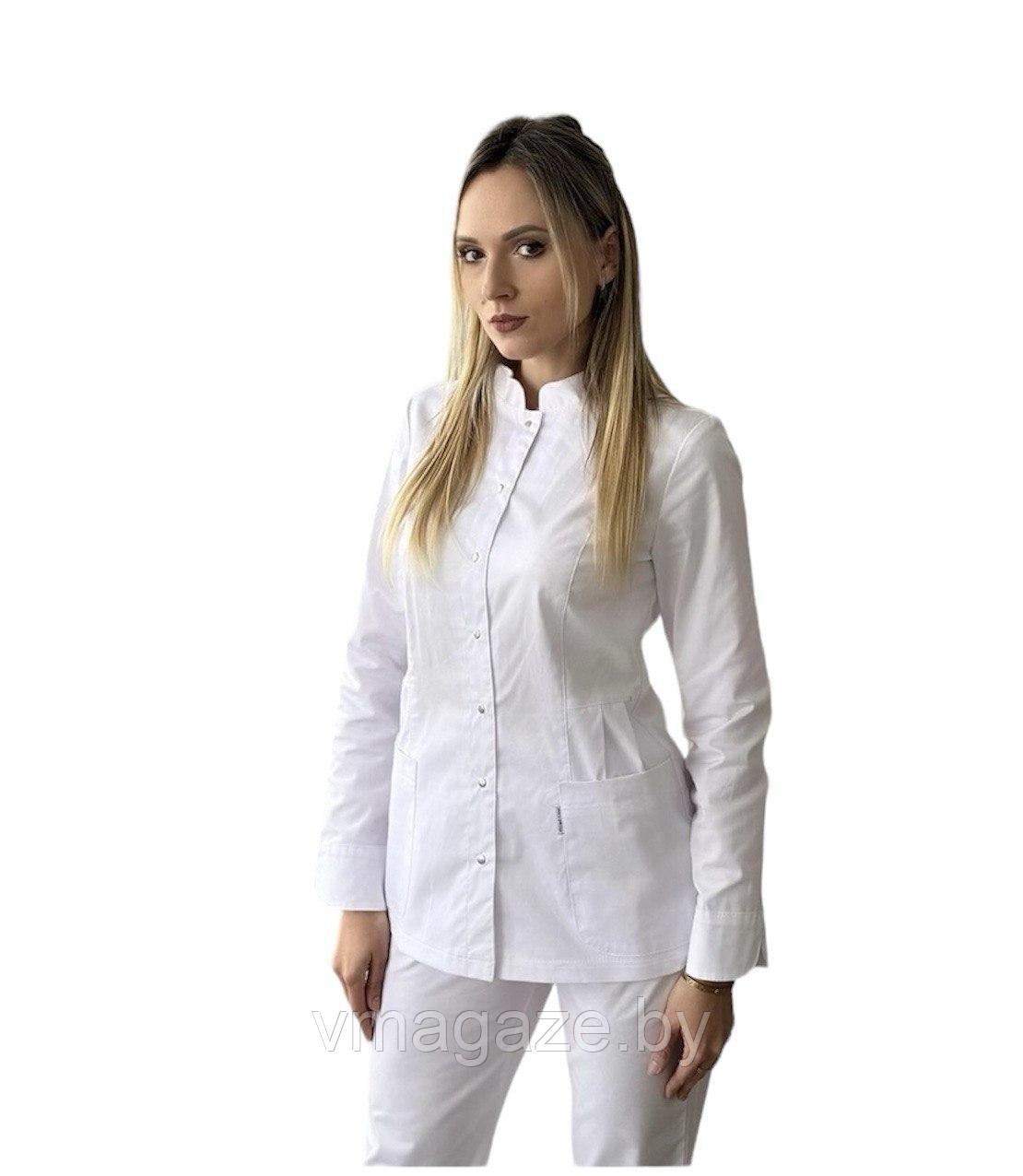 Медицинский костюм Слава стрейч (цвет белый) - фото 3 - id-p209925085