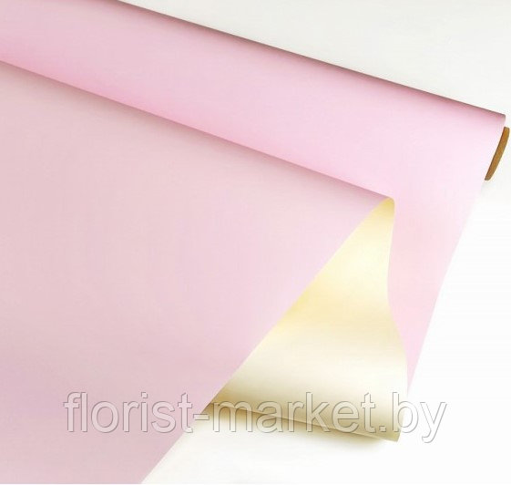 Пленка матовая двухсторонняя, 58 см*10 м, светло-розовый/шампань, на втулке