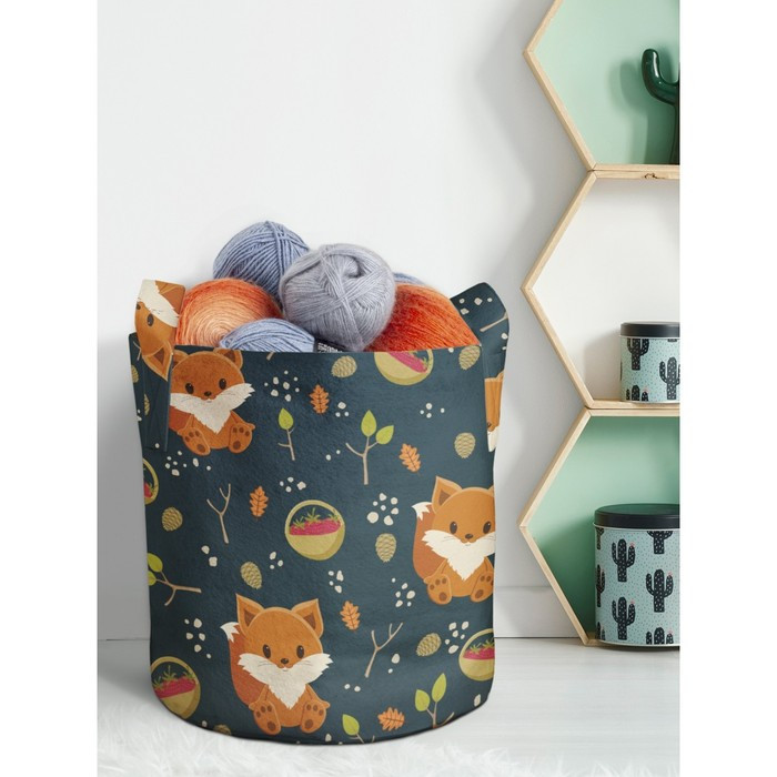 Мягкая текстильная корзина «Лисички в лесу» для хранения вещей и игрушек, 19 л. - фото 1 - id-p222526593