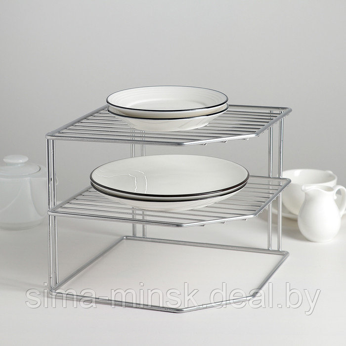 Подставка для посуды, 2 яруса, 25×25×20 см, цвет хром - фото 1 - id-p222528288