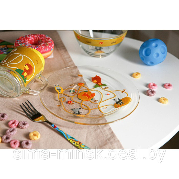 Набор детской посуды Доляна «Лесные забавы», 3 предмета: миска 450 мл, тарелка d=20 см, кружка 200 мл - фото 9 - id-p222528282