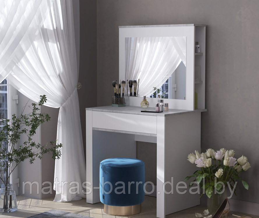 Стол туалетный с зеркалом Quartz QZ-СТ1 белый Платинум/Бетон (фабрика Интерлиния)
