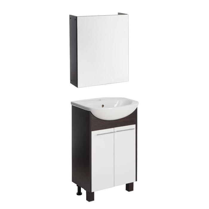 Комплект мебели: для ванной комнаты "Венге 50": зеркало-шкаф + тумба + раковина - фото 1 - id-p222526450
