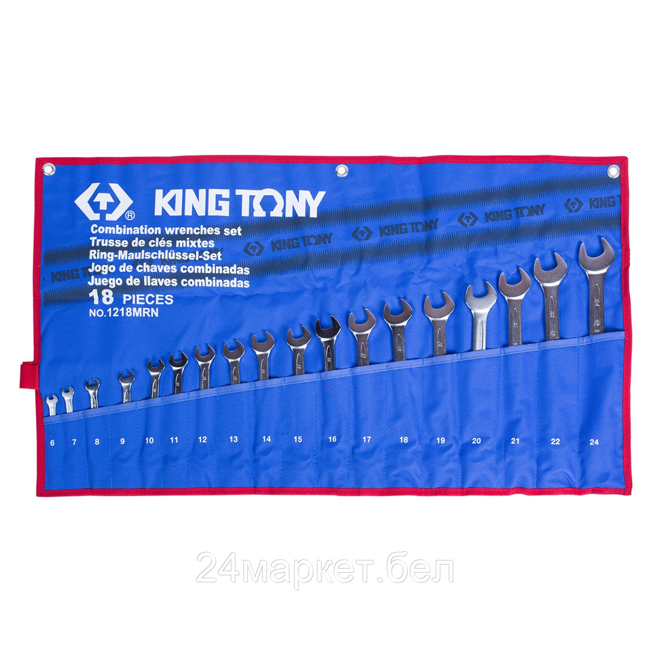 KING TONY 1218MRN KING TONY Набор комбинированных ключей, 6-24 мм чехол из теторона, 18 предметов - фото 1 - id-p222443973