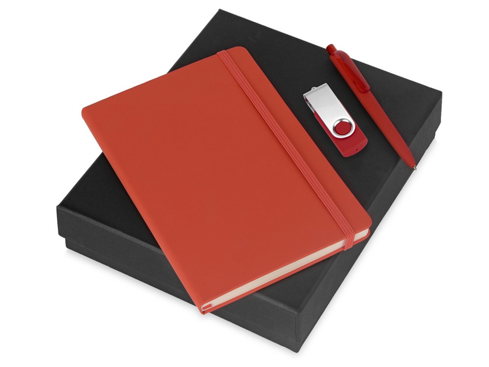 Подарочный набор Vision Pro Plus soft-touch с флешкой, ручкой и блокнотом А5, красный - фото 1 - id-p222536814