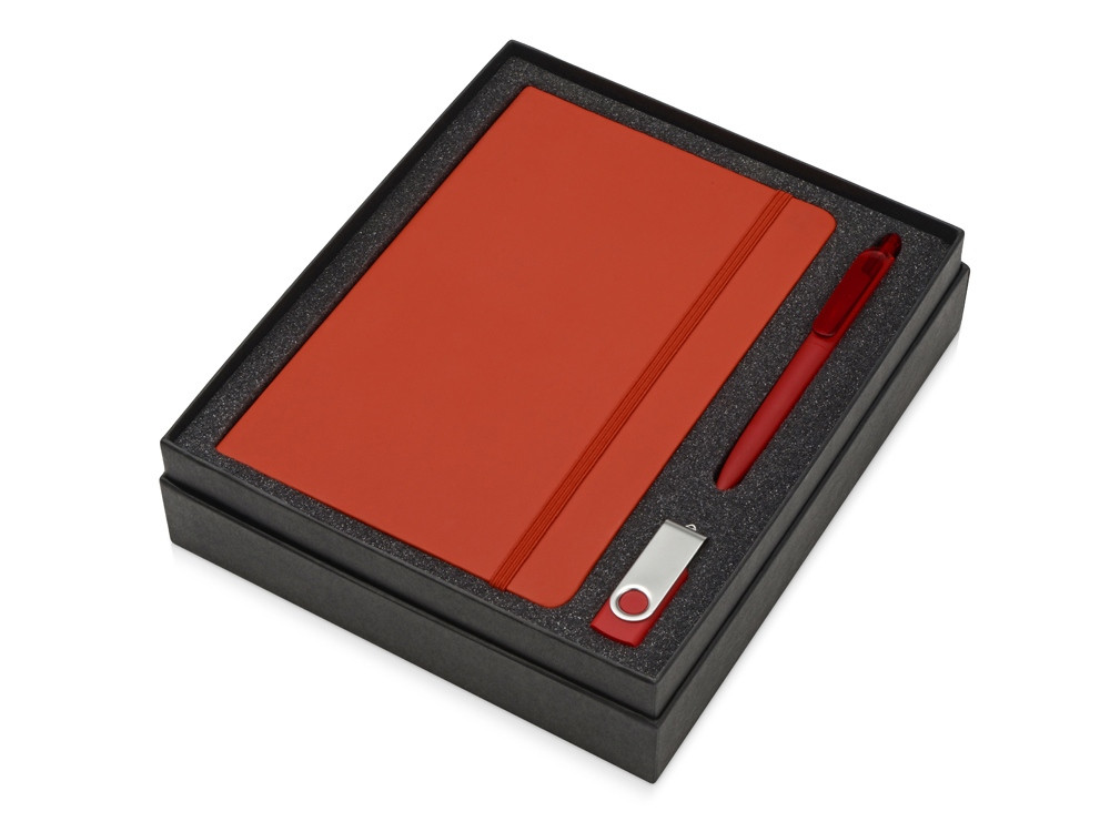 Подарочный набор Vision Pro Plus soft-touch с флешкой, ручкой и блокнотом А5, красный - фото 2 - id-p222536814