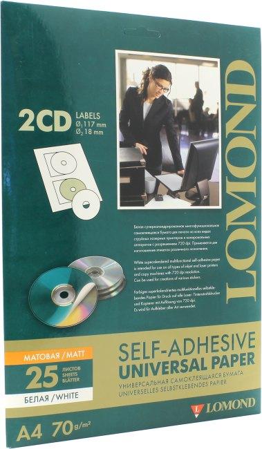 LOMOND 2101013 (A4 25 листов 2части 70 г/м2 для CD) бумага универсальная самоклеящаяся - фото 1 - id-p211966503