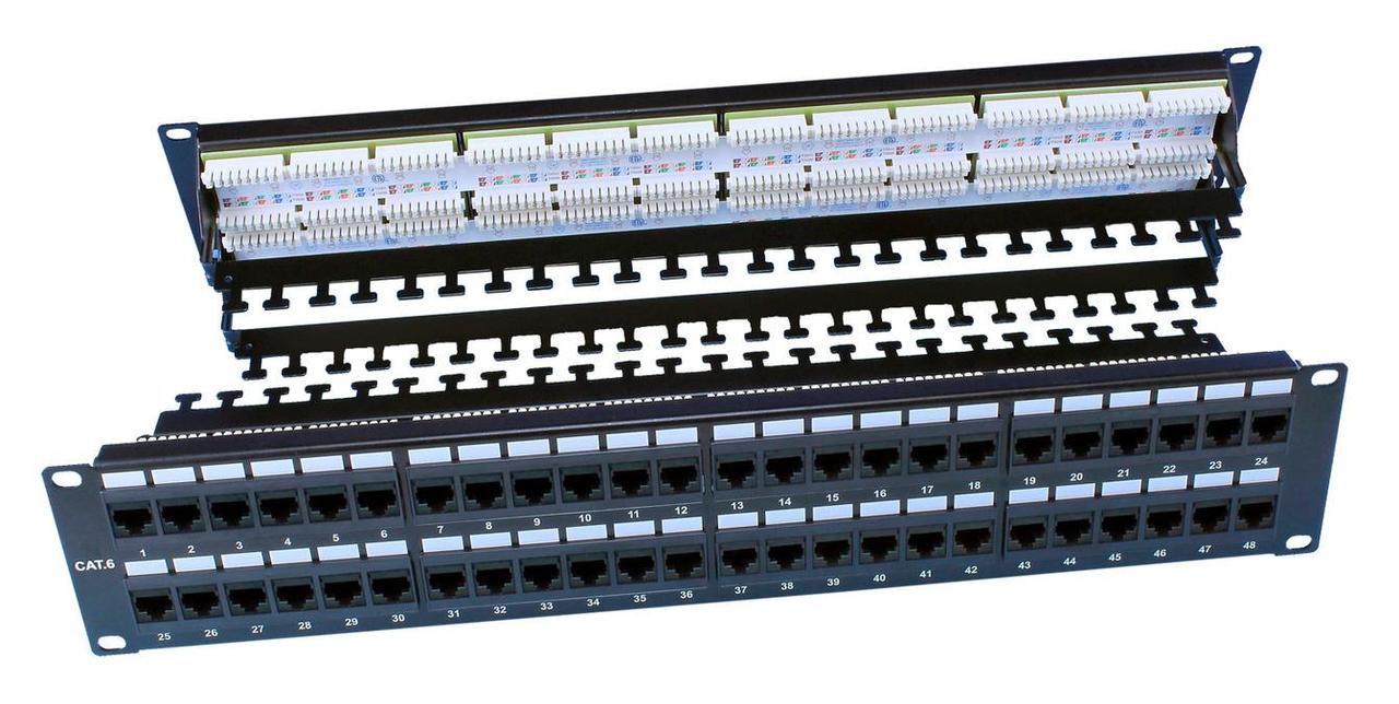 Hyperline PP3-19-48-8P8C-C6-110D Патч-панель 19", 2U, 48 портов RJ-45, категория 6, Dual IDC, ROHS, цвет - фото 1 - id-p203908998