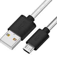 GCR Кабель 0.5m MicroUSB, прозрачный, черные коннекторы, быстрая зарядка, 28/24 AWG, GCR-54475